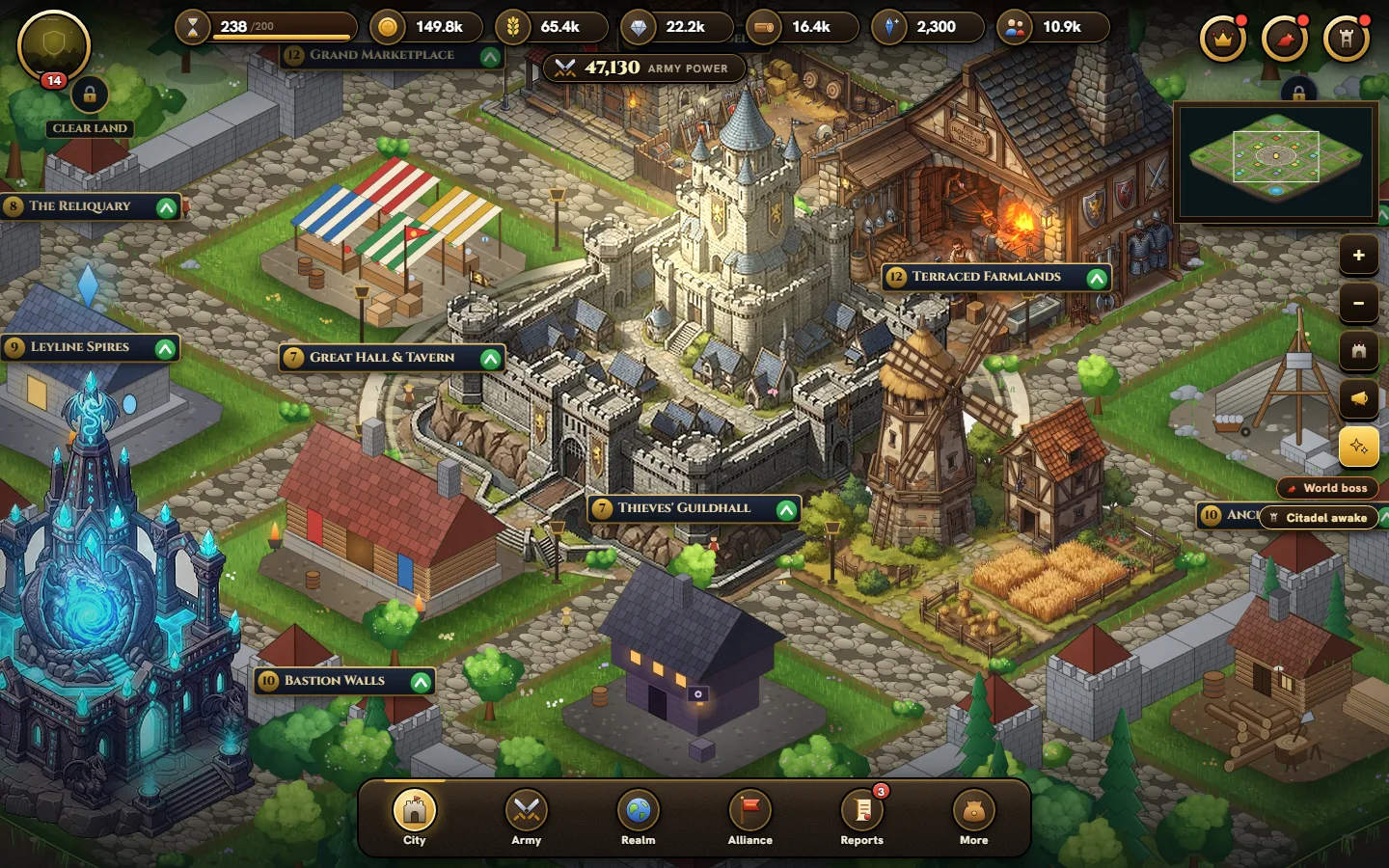 Your kingdom: tap any building